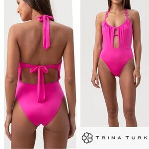 Trina Turk Monaco Scoop Neck Cutout Halter One-piece Pink Swimsuit